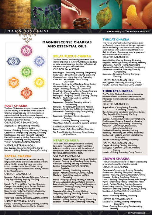 Magnifiscense Chakras and Essential Oils A4 Poster